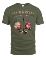 Brain and Heart Balance T-Shirt - military green t-shirt on white background