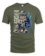 Streetwear Raccoon Hoodie T-Shirt - military green t-shirt on white background