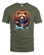 Wild Grizzly Bear Power T-Shirt - military green t-shirt on white background