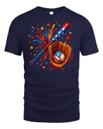 Patriotic Baseball Bat Glove Tee - navy t-shirt on white background