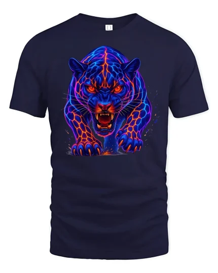 Neon Panther Power T-Shirt - navy t-shirt on white background