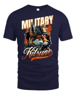 Military Kitsune Warrior Fox T-Shirt - navy t-shirt on white background