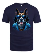 Cool Dog Sunglasses Biker T-Shirt - navy t-shirt on white background