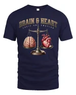 Brain and Heart Balance T-Shirt - navy t-shirt on white background