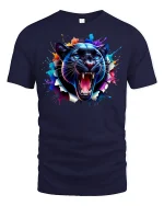 Roaring Panther Face T-Shirt - navy t-shirt on white background