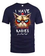 Funny Angry Cat I Have Rabies T-Shirt - navy t-shirt on white background