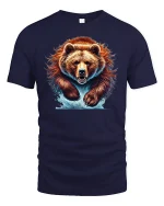 Wild Grizzly Bear Power T-Shirt - navy t-shirt on white background