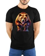 Fierce Grizzly Bear Tee - model with hands behind back, wearing Black T-shirt and blue jeans