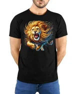 Roaring Lion Wild Power T-Shirt - model with hands behind back, wearing Black T-shirt and blue jeans