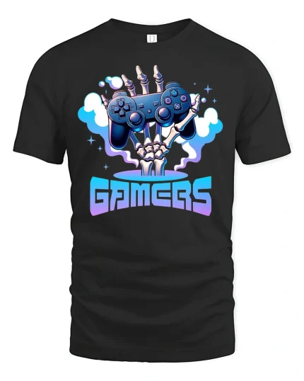 Gamer Skeleton Controller Tee - black t-shirt on white background