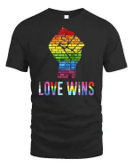 Love Wins Rainbow T-Shirt - black t-shirt on white background