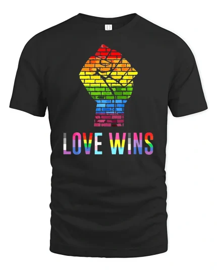 Love Wins Rainbow T-Shirt - black t-shirt on white background