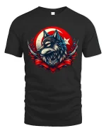 Fierce Wolf Red Moon Tee - black t-shirt on white background
