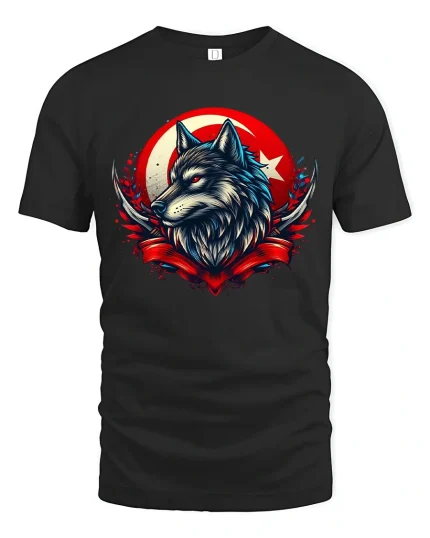 Fierce Wolf Red Moon Tee - black t-shirt on white background