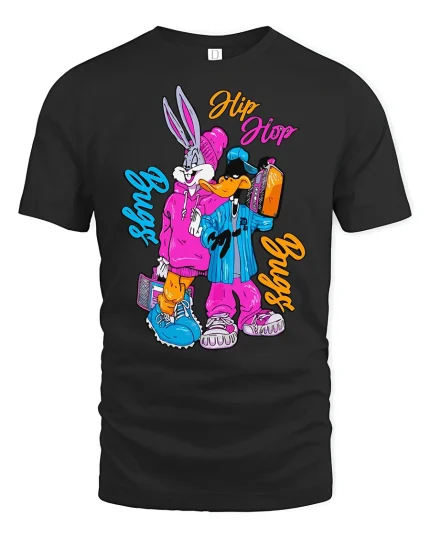 Retro Hip Hop Cartoon Tee - black t-shirt on white background