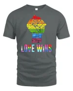 Love Wins Rainbow T-Shirt - gray t-shirt on white background