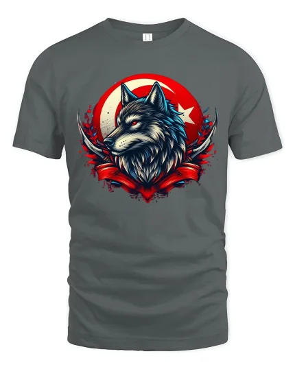 Fierce Wolf Red Moon Tee - gray t-shirt on white background