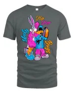 Retro Hip Hop Cartoon Tee - gray t-shirt on white background