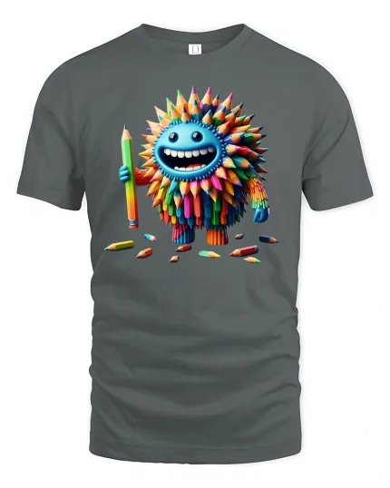 Funny Color Pencil Monster Tee - gray t-shirt on white background
