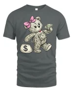 Funny Money Teddy Bear Tee - gray t-shirt on white background
