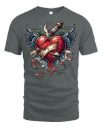 Broken Heart Dagger Tee - gray t-shirt on white background