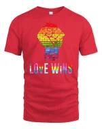 Love Wins Rainbow T-Shirt - red t-shirt on white background
