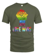 Love Wins Rainbow T-Shirt - military green t-shirt on white background