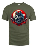 Fierce Wolf Red Moon Tee - military green t-shirt on white background