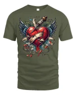 Broken Heart Dagger Tee - military green t-shirt on white background