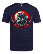 Fierce Wolf Red Moon Tee - navy t-shirt on white background