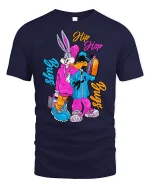 Retro Hip Hop Cartoon Tee - navy t-shirt on white background