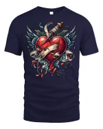 Broken Heart Dagger Tee - navy t-shirt on white background
