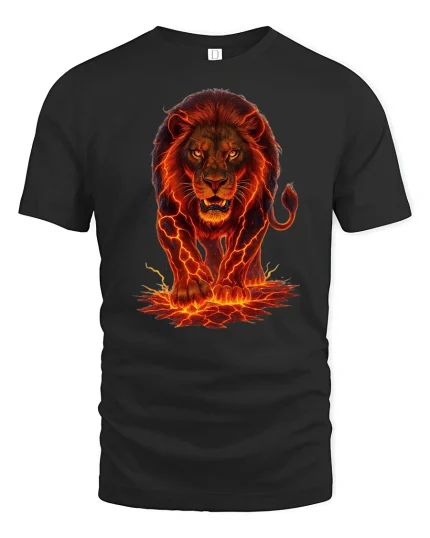 Fierce Lava Lion Graphic T-Shirt - black t-shirt on white background
