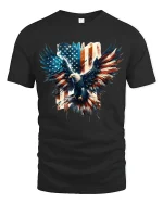 Patriotic Bald Eagle American Flag Tee - black t-shirt on white background