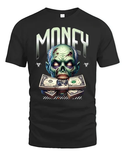 Zombie Money Graphic Tee - black t-shirt on white background