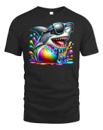 Summer Beach Shark T-Shirt - black t-shirt on white background