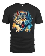 Fierce Wolf Attack T-Shirt - black t-shirt on white background