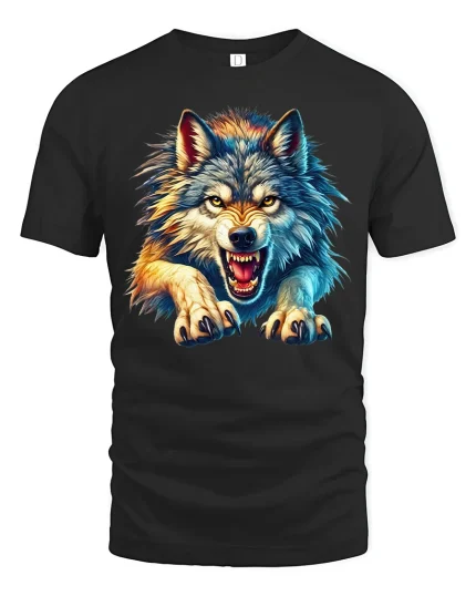Fierce Wolf Attack T-Shirt - black t-shirt on white background