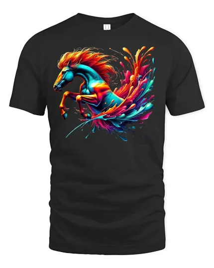 Rainbow Horse Power Splash T-Shirt - black t-shirt on white background