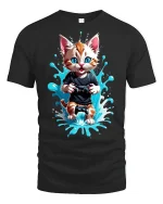 Gamer Cat Graphic T-Shirt - black t-shirt on white background