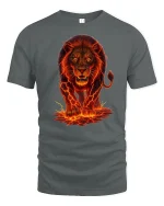 Fierce Lava Lion Graphic T-Shirt - gray t-shirt on white background