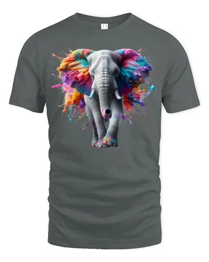 Vibrant Elephant Splash Art Tee - gray t-shirt on white background