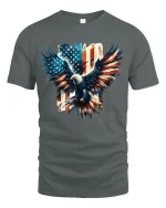 Patriotic Bald Eagle American Flag Tee - gray t-shirt on white background