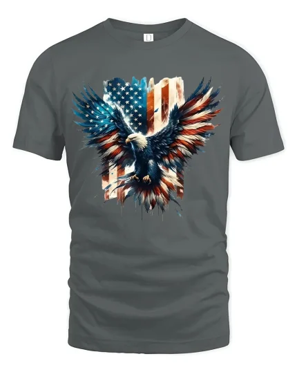 Patriotic Bald Eagle American Flag Tee - gray t-shirt on white background