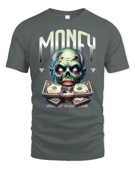 Zombie Money Graphic Tee - gray t-shirt on white background