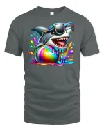 Summer Beach Shark T-Shirt - gray t-shirt on white background