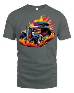 Hot Rod Flame Classic Car T-Shirt - gray t-shirt on white background