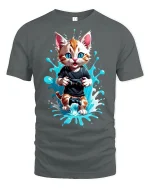 Gamer Cat Graphic T-Shirt - gray t-shirt on white background