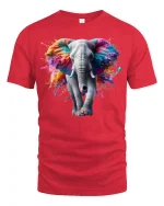 Vibrant Elephant Splash Art Tee - red t-shirt on white background