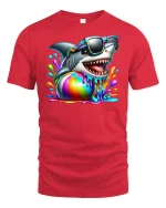 Summer Beach Shark T-Shirt - red t-shirt on white background